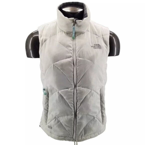 Women's The North Face TNF White Nuptse 550 Down White Puffer Vest Jacket Sz M - Picture 1 of 13